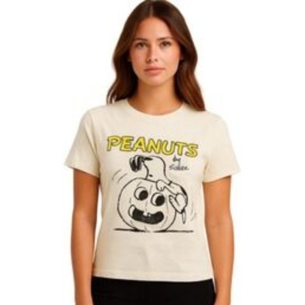 Peanuts Snoopy Halloween Pumpkin Cream Graphic T-Shirt Large NWOT
